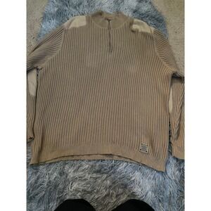 Vintage Eddie Bauer XXL Tall Quarter Zip Sweater Teflon Cotton Knit Tan Beige